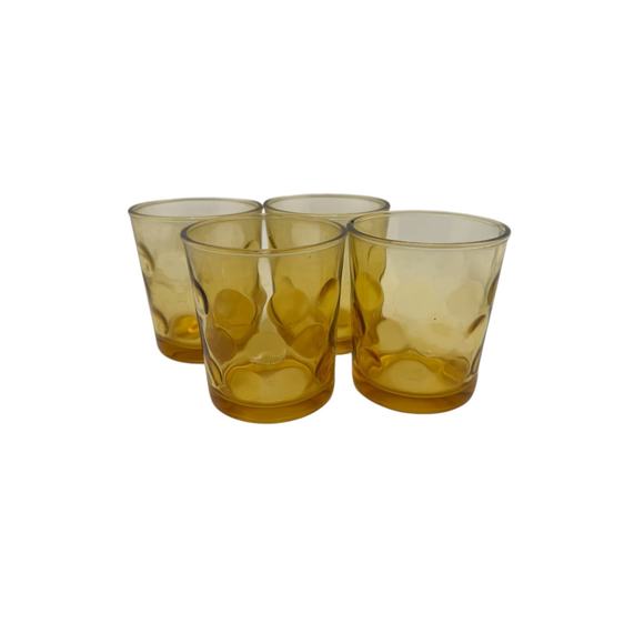 Vintage Hazel Atlas "El Dorado" Thumbprint Amber Whiskey Glasses – Set of 4 - Picture 1 of 4